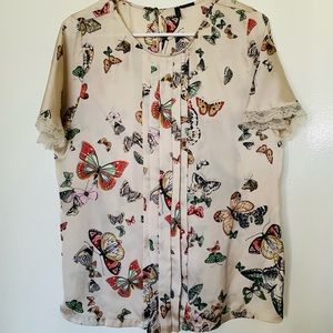 Benetton butterfly blouse with lace detail